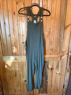 Relaxed Olive Green Cotton-Gauze Overalls